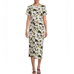 Tanya Taylor Ira Inkblot Floral Long Dress Organic Cotton Stretch  $275 NWT